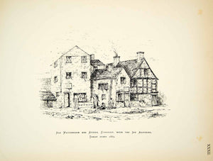 1886 Lithograph Francis M Fretton Art Watch House Spread Eagle Inn Coventry ZZ21