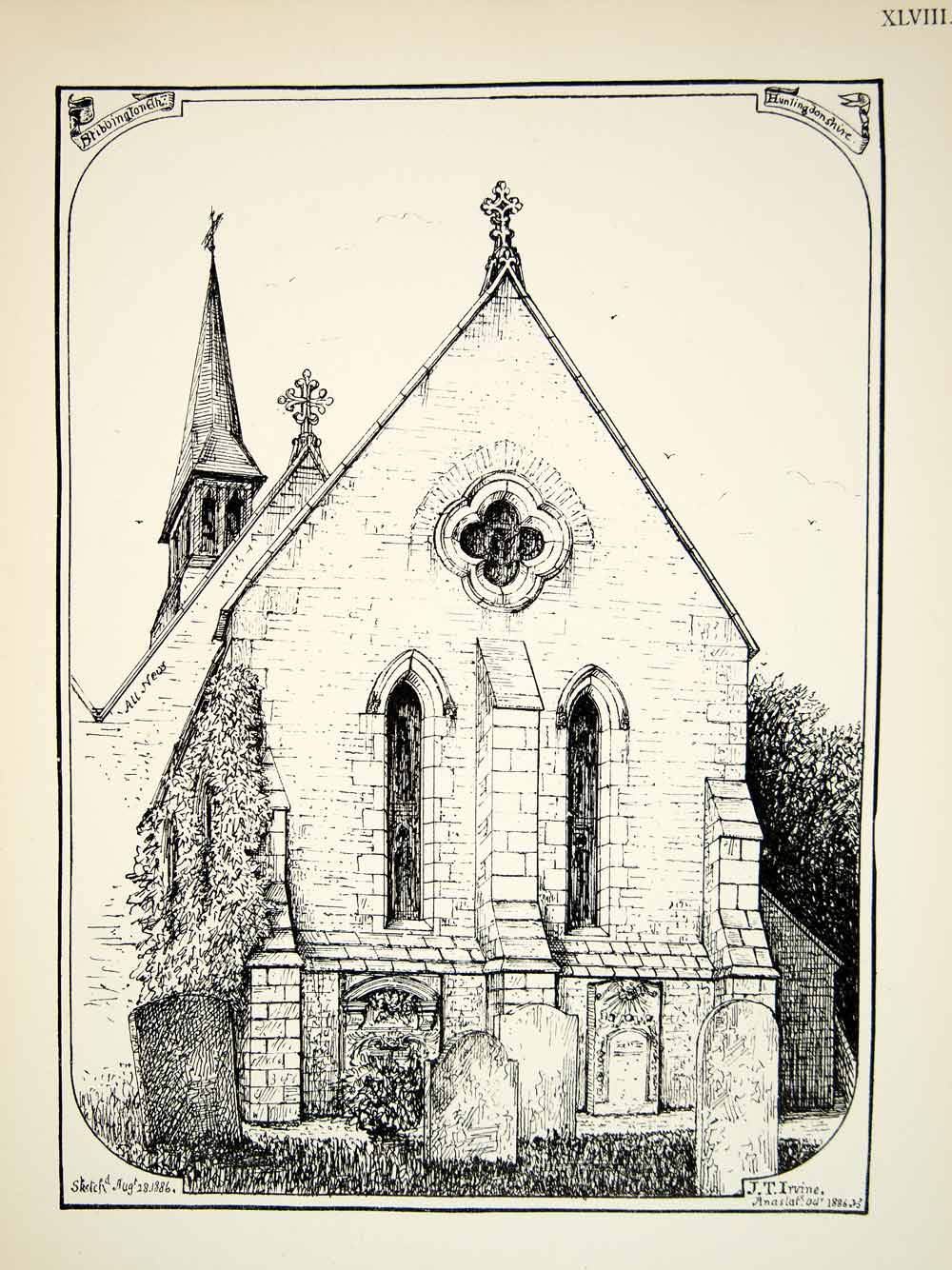1886 Lithograph James Thomas Irvine Art Stibbington Church England Religion ZZ21