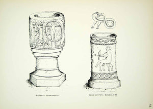 1889 Lithograph John Astley Art Norman Font Church St Peter Paul England UK ZZ22