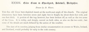 1889 Lithograph D Waters Art Celtic Cross All Saint Church Bakewell England ZZ22