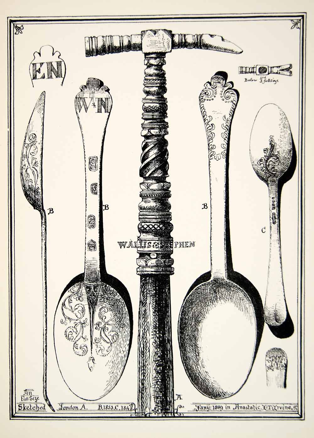 1889 Lithograph James T Irvine Art Hammer Tea Spoon Silverware Archaeology ZZ22