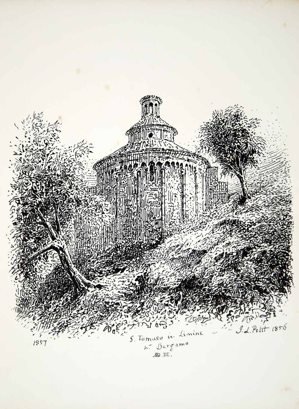 1857 Lithograph JL Petit Art San Tamaso Church Limone sul Garda Italy Europe ZZ2