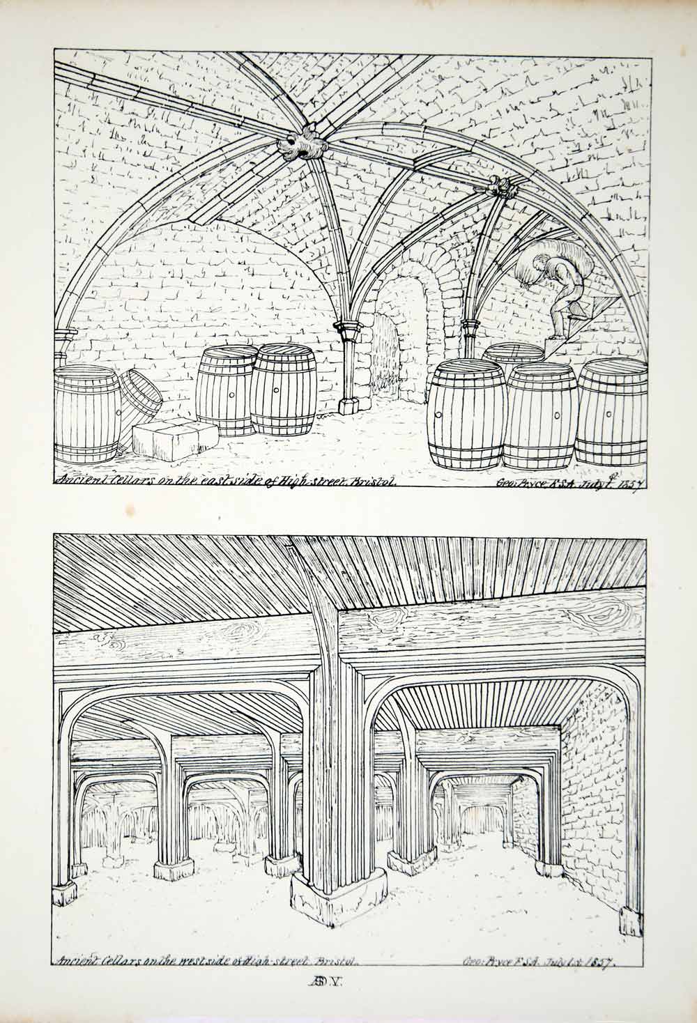 1857 Lithograph George Pryce Art Cellar High Street Bristol UK Architecture ZZ2