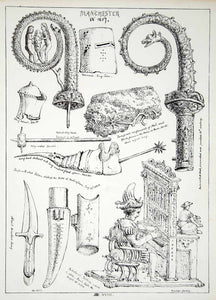 1857 Lithograph Penelope Gresley Art Helm Medieval Knight Dagger Sabaton ZZ2
