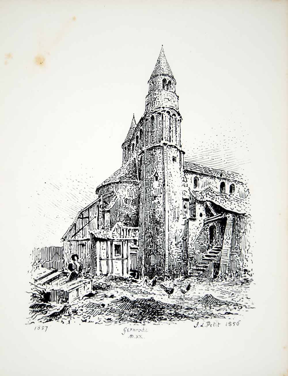 1857 Lithograph Petit Art St Cyriakus Church Gernrode Germany Architecture ZZ2