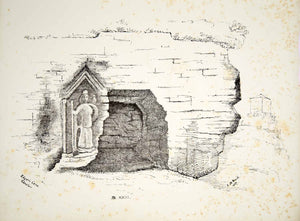 1857 Lithograph AM Reid Art Minervas Shrine Chester Roman Goddess Edgar Cave ZZ2