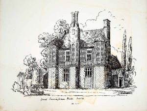 1857 Lithograph FH Sutton Art Great Cressingham Village Hall Norfolk England ZZ2