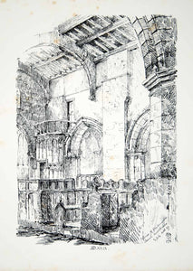1857 Lithograph WJ Gillett Art Interior St John Baptist Church Buckminster ZZ2
