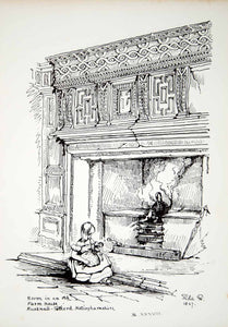 1857 Lithograph Ada Hudson Art Fireplace Farmhouse Hucknall-Torkard England ZZ2
