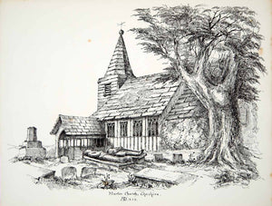 1858 Lithograph VH Darwin Art St James Paul Church Marton Cheshire England ZZ3
