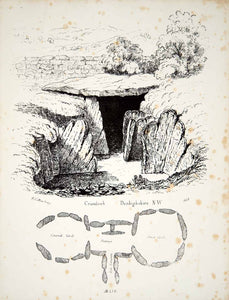 1858 Lithograph Mowbray Art Cromlech Capel Garmon Wales Neolithic Archeology ZZ3