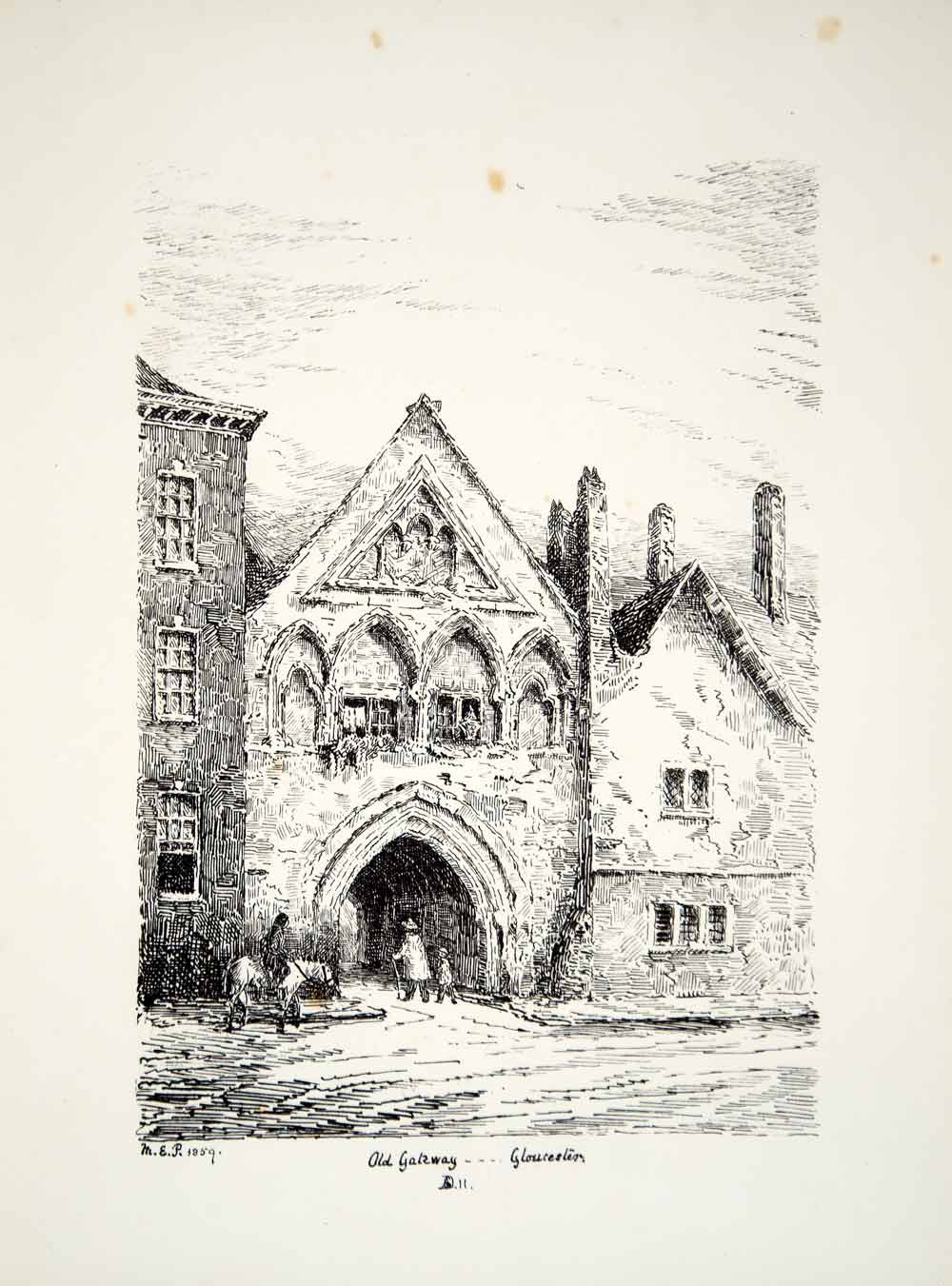 1859 Lithograph M Pearson Art Gate St Mary de Lode Square Gloucester England ZZ4