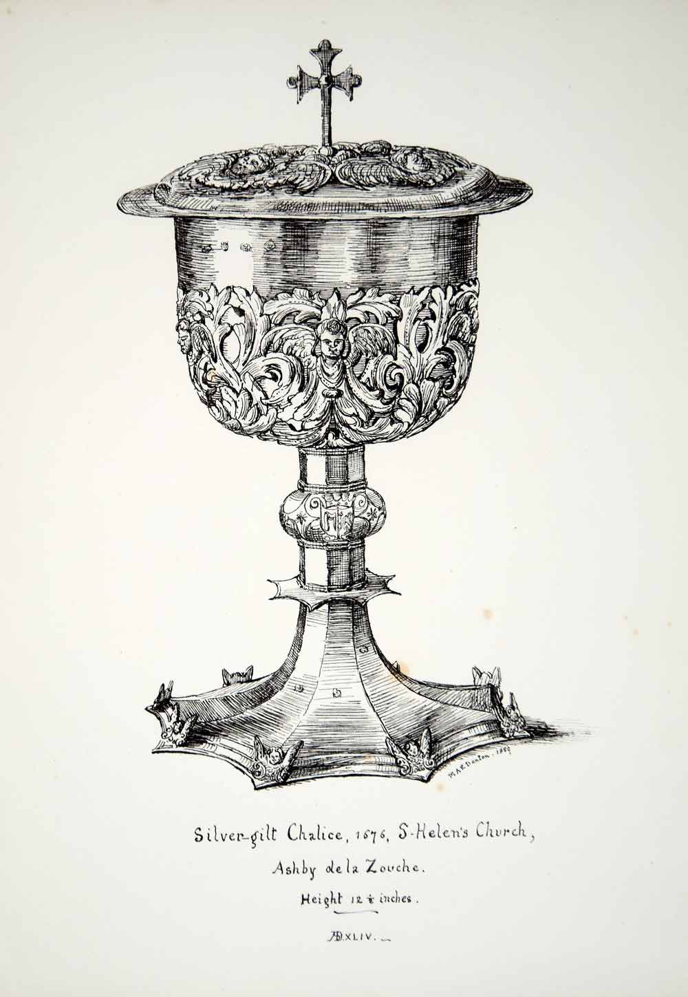 1859 Lithograph J Denton Art Chalice St Helens Church Ashby-de-la-Zouch UK ZZ4