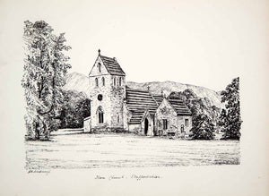 1860 Lithograph George Richard Mackarness Art Church Holy Cross Ilam England ZZ5