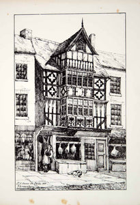 1860 Lithograph Allen Art Timber Frame Architecture Pride Hill Shrewsbury UK ZZ5