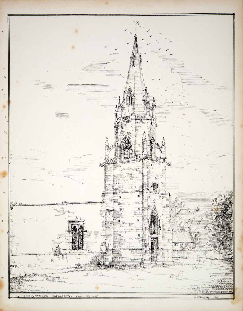 1861 Lithograph Charles N Beazley Art St Mary Church Wilby Northamptonshire ZZ6
