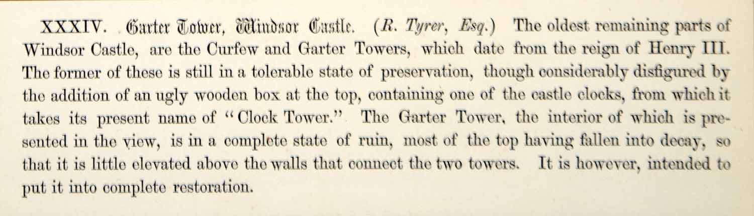 1861 Lithograph Richard Tyrer Art Garter Tower Windsor Castle Berkshire UK ZZ6