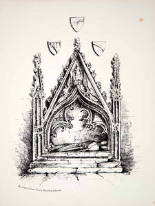 1861 Lithograph Kemp Art Tomb Peter De Mauley St Andrews Church Bainton UK ZZ6