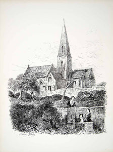 1863 Lithograph JL Petit Art St Peters Brelades Church Jersey Island England ZZ7