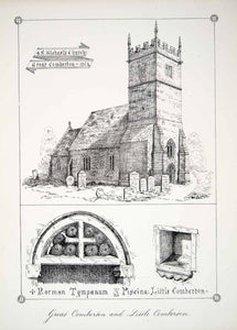 1863 Lithograph JS Walker Art St Michaels Church Great Cumberton England UK ZZ7