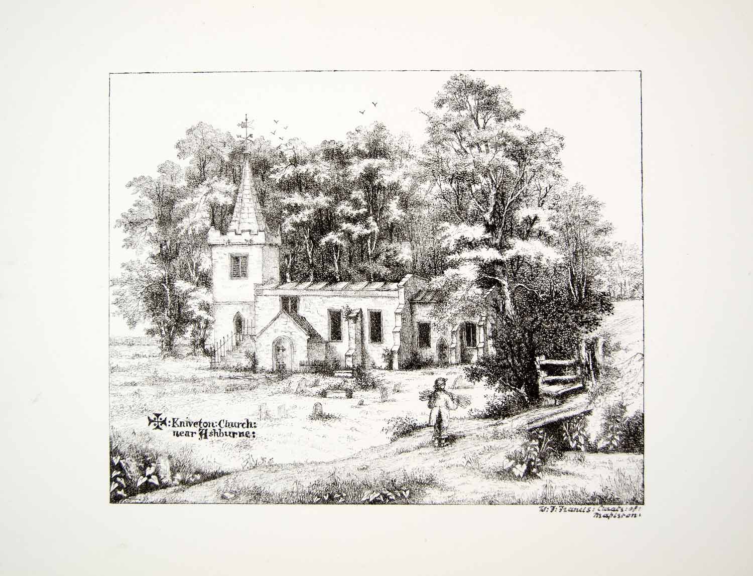 1863 Lithograph WF Francis Art S Michael Church Ashbourne Derbyshire England ZZ7