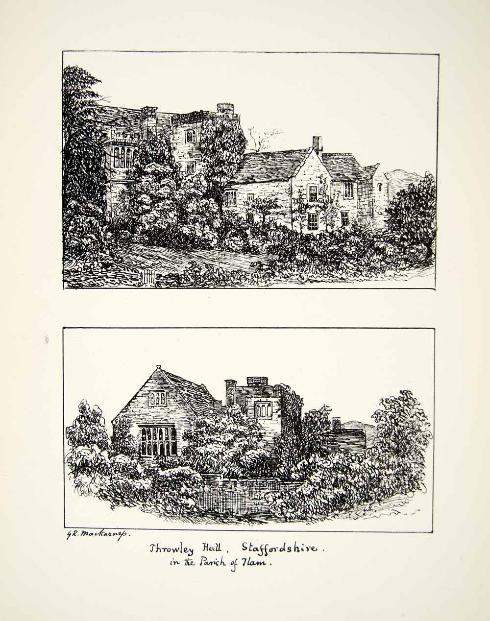 1863 Lithograph GR Mackarness Art Throwley Old Hall Staffordshire Engl ...