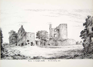1863 Lithograph JS Whitty Art Lea Castle Ireland Medieval Fortress Irish ZZ7