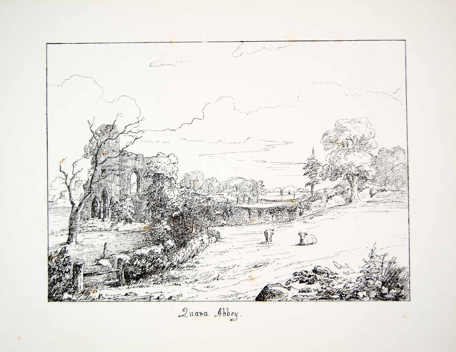 1864 Lithograph JP Swanwick Art Quarr Abbey Isle of Wight England UK Church ZZ8
