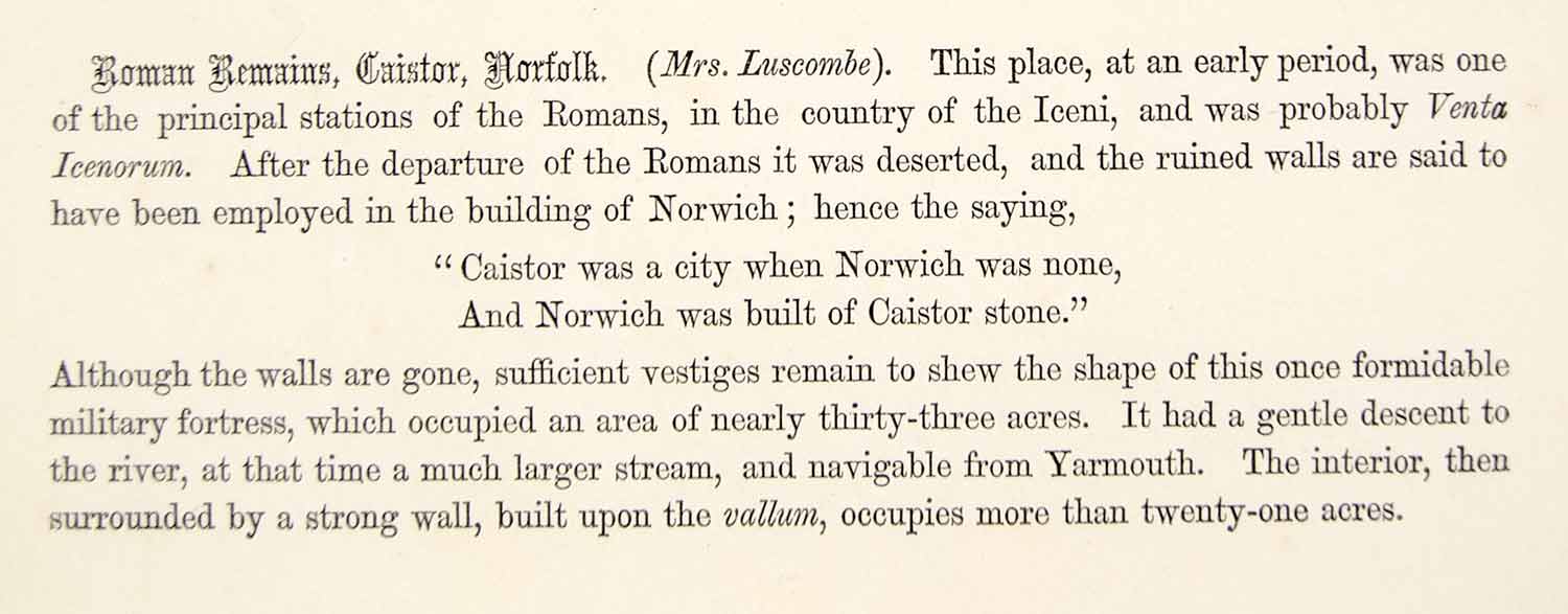 1864 Lithograph E Luscombe Art Roman Fort Caister-on-Sea Norfolk Archaeology ZZ8