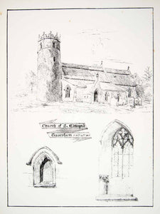 1864 Lithograph Allen Art Church St Edmund Taverham Norfolk UK Font Carving ZZ8
