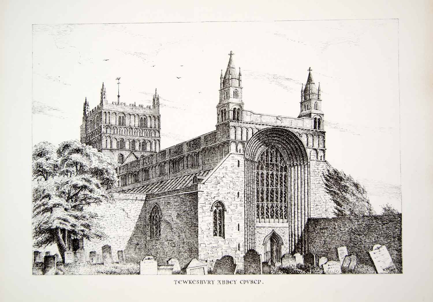 1865 Lithograph Richard Tyrer Art Tewkesbury Abbey Gloucestershire England ZZ9 - Period Paper
 - 1