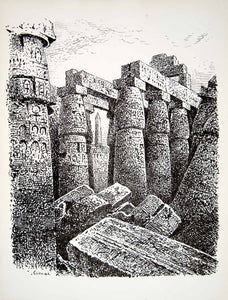 1865 Lithograph JL Petit Art Great Hypostyle Hall Karnak Egypt Archaeology ZZ9