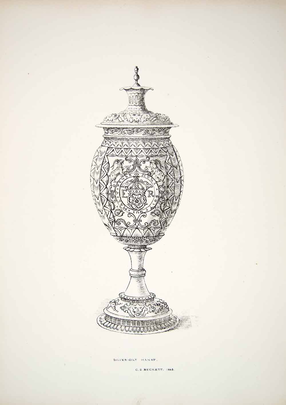 1865 Lithograph CS Beckett Art Silver-Gilt Hanap Goblet Cup Elizabethan Era ZZ9